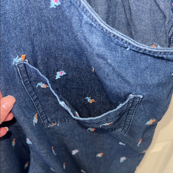 Aerie Denim Floral Romper Overall | 100% Cotton | Women’s L - Picture 8 of 11